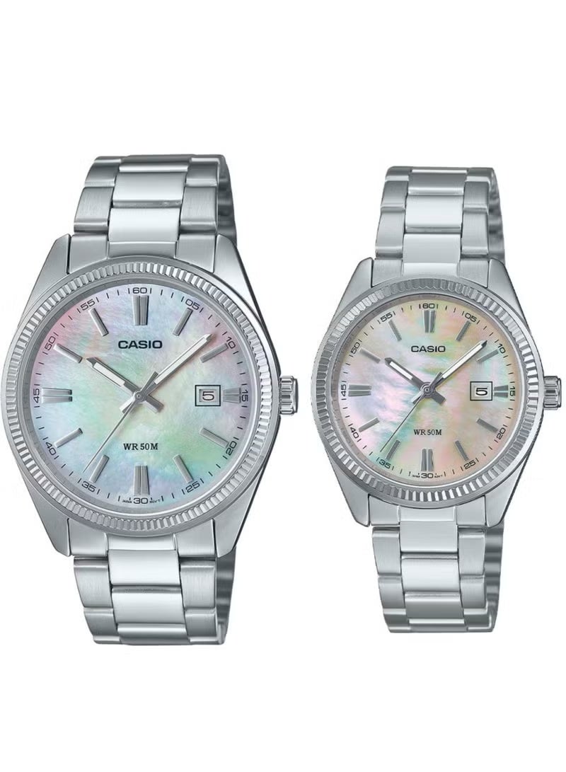 CASIO Quartz Mother of Pearl Dial Stainless Steel Strap Pair Watch MTP/LTP-1302DS-7AV - Image 1